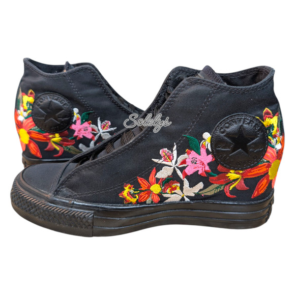 Converse x PATBO 2016 Floral Embroidered Lux Mid Hidden Wedge Black Pink 6.5 - Picture 1 of 13